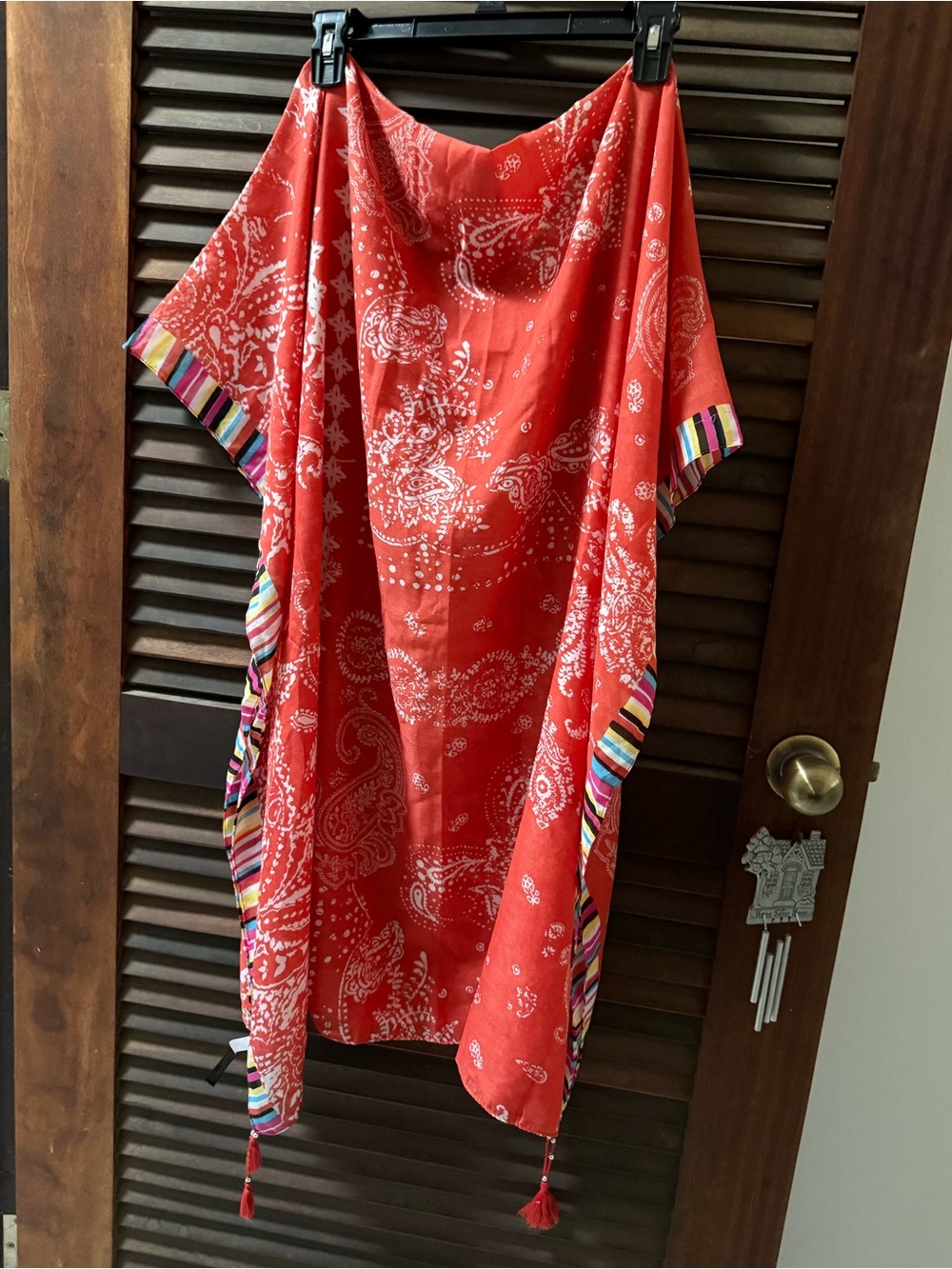 Lane Bryant Red Paisley Throw with Multicolor Striped Trim